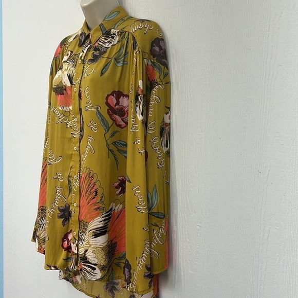 Free People - Silky Nights Floral And Birds Button Down Oversized Blouse Small - Picture 6 of 11